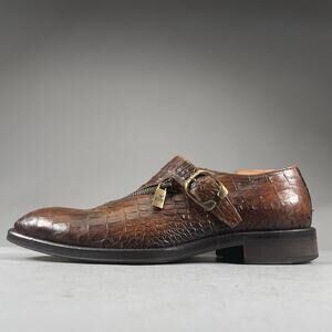 Jo Ghost Men’s EU 41 US 8 Brown Croc Embossed Monk Strap Zipper Dress Shoes EUC